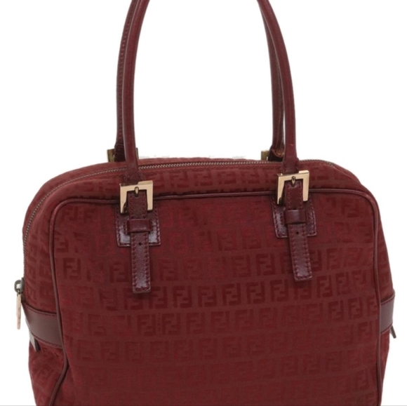 FENDI Zucchino Canvas Authentic Hand Bag Red Auth rd4396 - Picture 9 of 16
